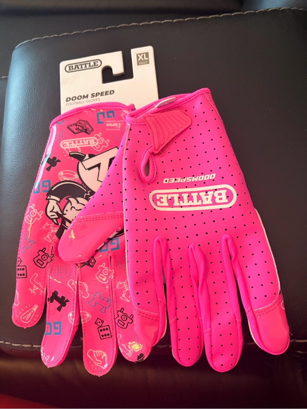 XL adult Pink Doom Speed Football Gloves